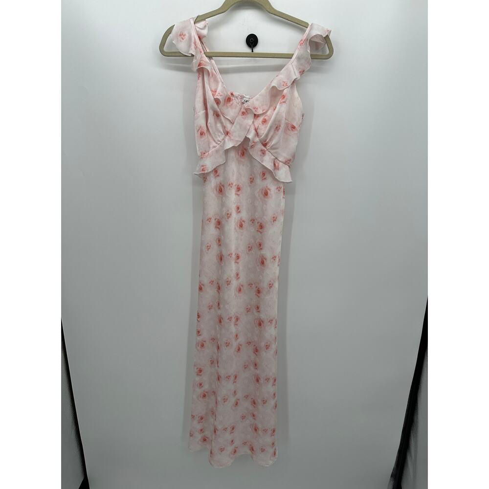 And Now This Y2K Babydoll Maxi Satin Dress Women Floral Romantic Dainty Sz M